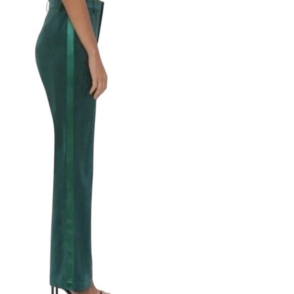 AVEC LES FILLES Plush Velvet - Satin Tuxedo Stripe Straight Leg Pants in Emerald - Picture 12 of 12